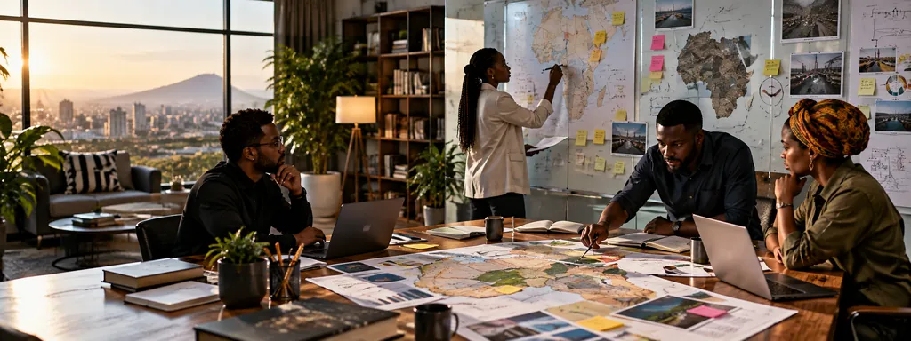 Illustration of a strategy team working through maps and research together