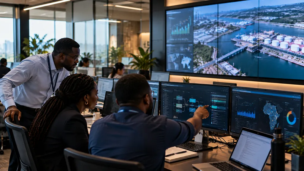 Operations team working in a high-tech control and intelligence room